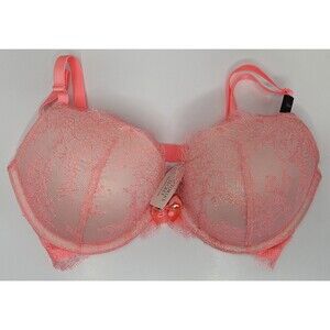 Victoria’s Secret Lined Perfect Coverage Push-Up Bra Pigeonnant 32DD NWT Coral